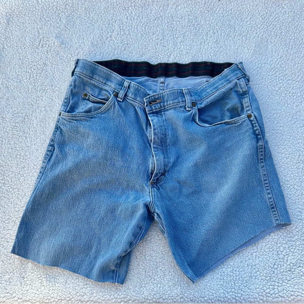 Wrangler Vintage Jean Shorts Waist 36” Cutoff DIY Upcycled Raw Hem Cuffed